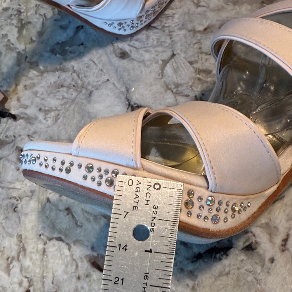 Audrey Brooke Women's Blush Heeled Sandals w/ Rhinestones - Picture 7 of 12